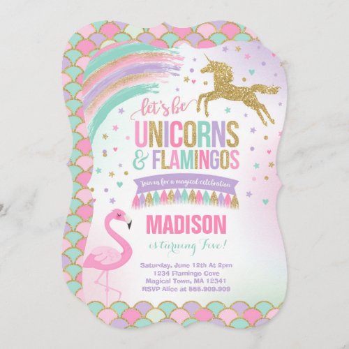 Unicorn  Flamingo Birthday Invitation Magic Party