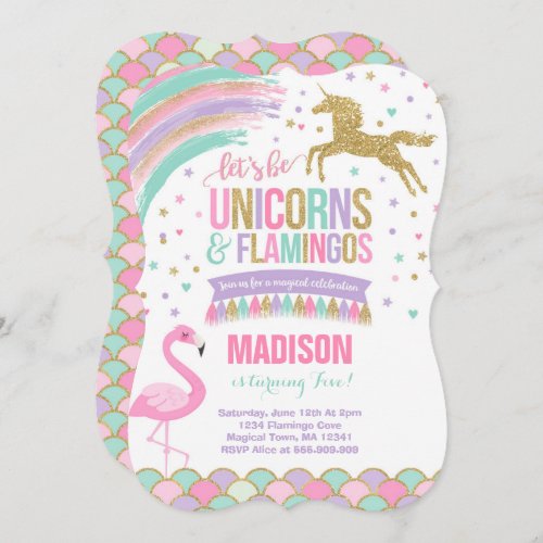 Unicorn  Flamingo Birthday Invitation Magic Party