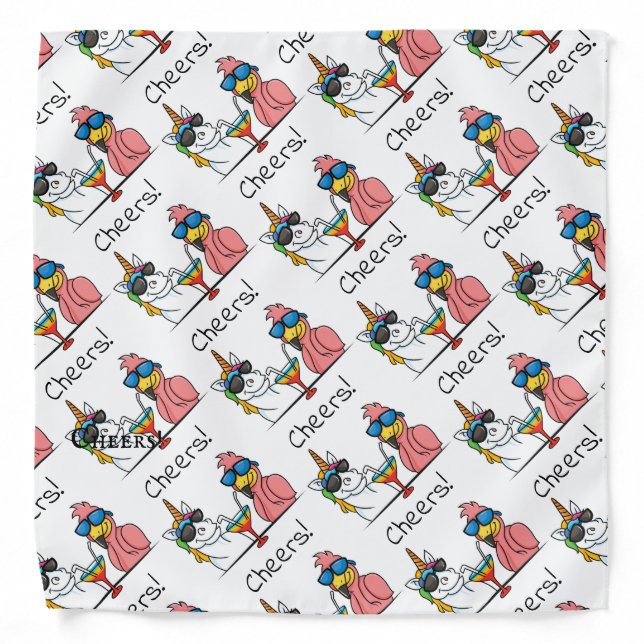 Unicorn & Flamingo Cocktail Party Bandana (Front)