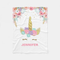 Unicorn Fleece Blanket personalized Girl Floral