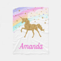 Unicorn Fleece Blanket, Pink & Gold