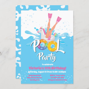 Unicorn Flippers Pool Party Invitation