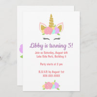 Unicorn Floral Birthday Party Invitation