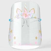 Unicorn Floral Gold Glitter Horn Personalized Face Shield