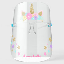 Unicorn Floral Gold Glitter Horn Personalized Face Shield
