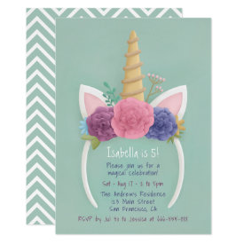 Unicorn Floral Hairband Girls Birthday Party Card