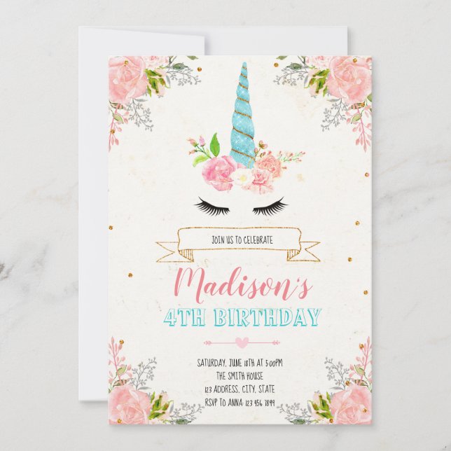Unicorn floral invitation (Front)