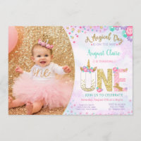 Unicorn Floral Magical 1st Birthday Invitation