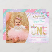 Unicorn Floral Magical 1st Birthday Invitation (Front/Back)