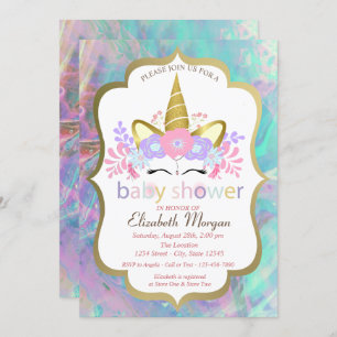 Unicorn,Floral,Opal Baby Shower Invitation