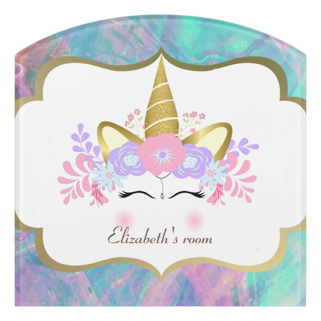 Unicorn,Floral,Opal Door Sign (Contour Front)