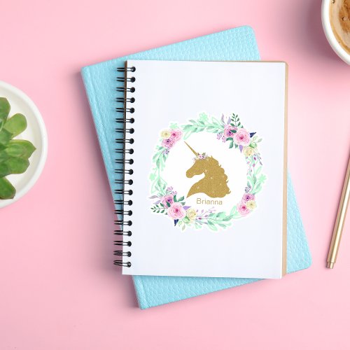 Unicorn Floral Personalized Sticker