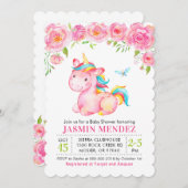 Unicorn Floral Pink Girl Baby Shower Sprinkle Invitation (Front/Back)