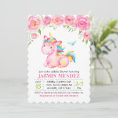 Unicorn Floral Pink Girl Baby Shower Sprinkle Invitation (Standing Front)