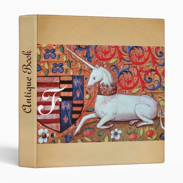 UNICORN, FLORAL SWIRLS, FLOWERS PARCHMENT MONOGRAM BINDER (Front/Spine)