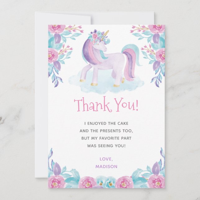 Unicorn Floral Thank You Card (Front)