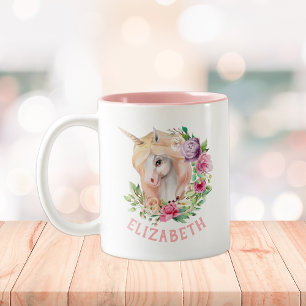 Unicorn Floral Two-Tone Coffee Mug