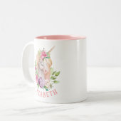 Unicorn Floral Two-Tone Coffee Mug (Front Left)