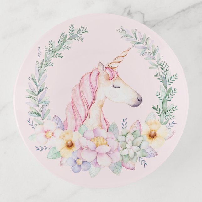 Unicorn Floral Unicorn Trinket Dish (Front)