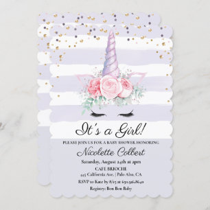 Unicorn Floral Watercolor Baby Shower Invitation