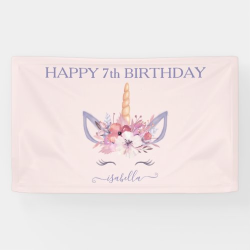 Unicorn floral watercolor birthday  banner