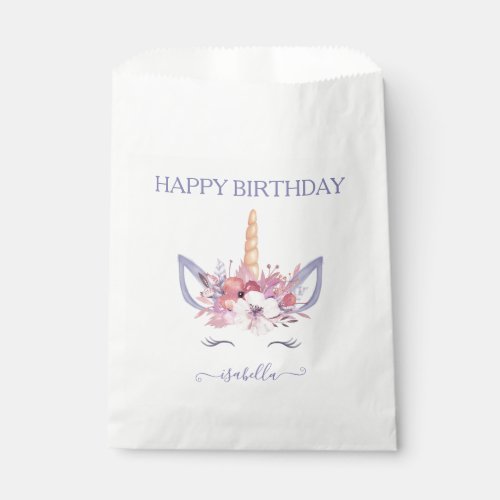 Unicorn floral watercolor birthday  favor bag