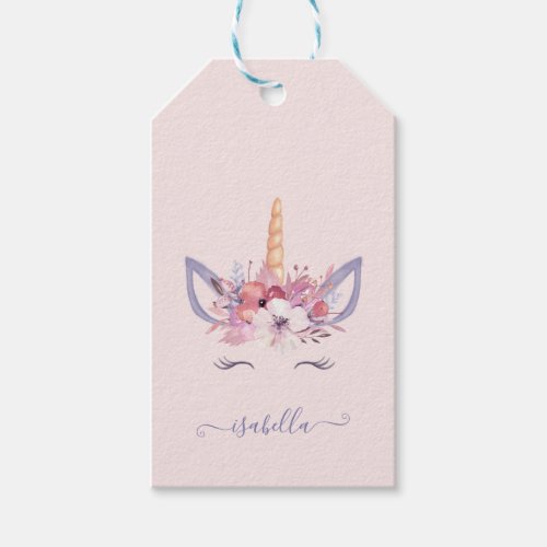 Unicorn floral watercolor birthday  gift tags