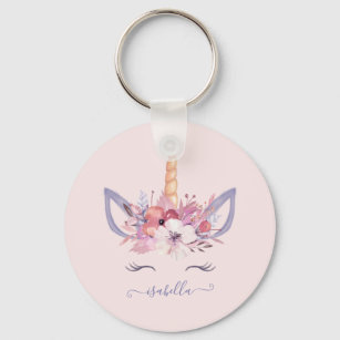 Unicorn floral watercolor birthday keychain