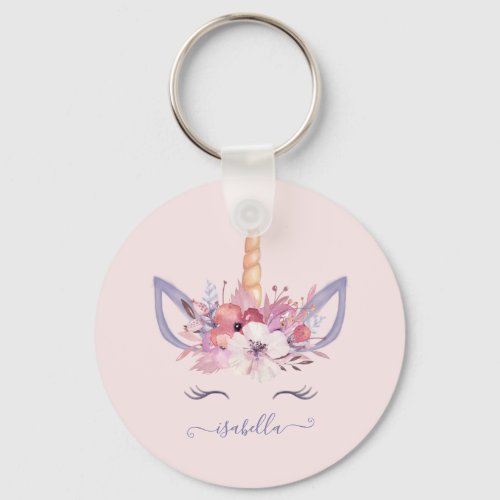 Unicorn floral watercolor birthday keychain