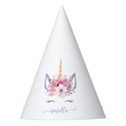 Unicorn floral watercolor birthday  party hat