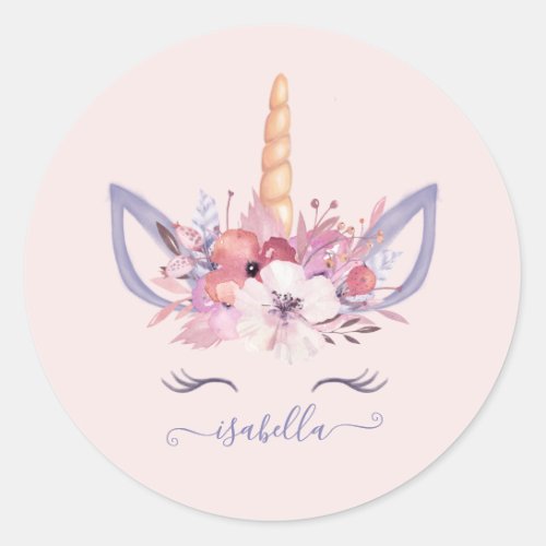 Unicorn floral watercolor birthday sticker