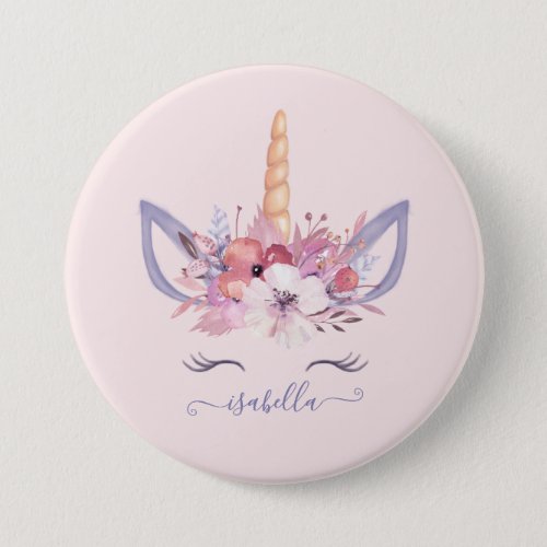 Unicorn floral watercolor birthday sticker button