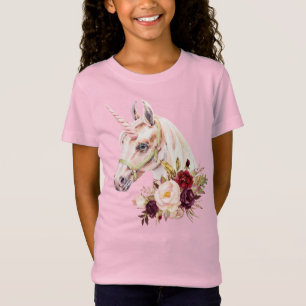 Unicorn Floral Watercolor Girls Short Sleeve T-Shirt