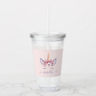 Unicorn floral watercolor pink girly modern cute d acrylic tumbler