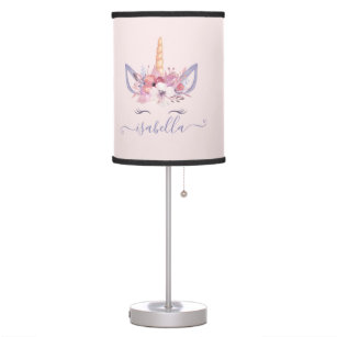 Unicorn floral watercolor pink girly modern cute table lamp