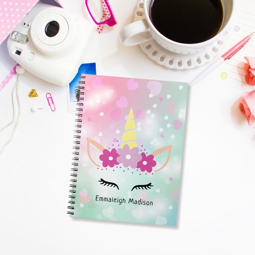 Unicorn Florals and Hearts  Monogrammed Notebook
