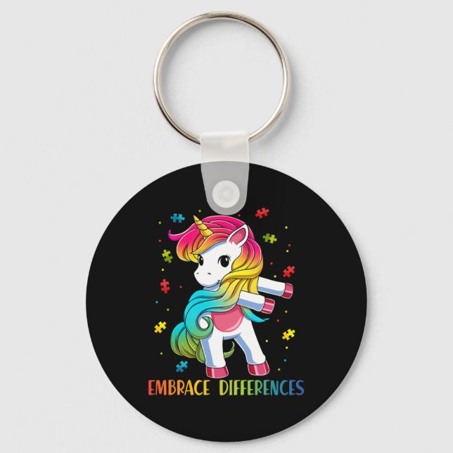 Unicorn Flossing Puzzle Piece Autism Awareness Gir Keychain (Front)