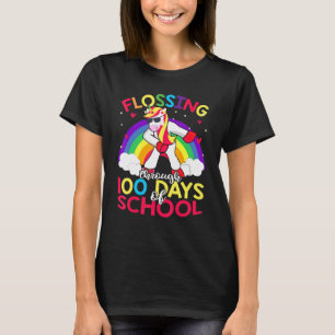 Unicorn Flossing Through 100 Days Of School 100th  T-Shirt