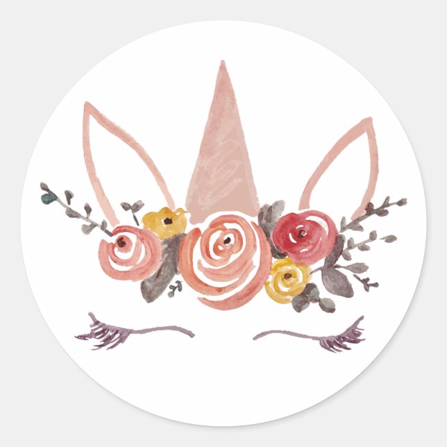 Unicorn Flower Crown Happy Birthday Party Stickers (Front)