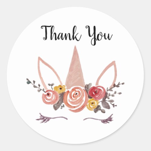 Unicorn Flower Crown Thank You Party Stickers