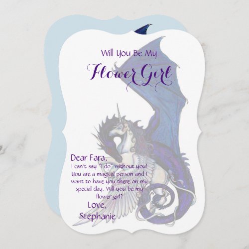 Unicorn Flower Girl Invitation blue Dragon Horse