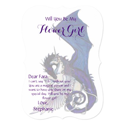 Unicorn Flower Girl Invitation blue Dragon Horse
