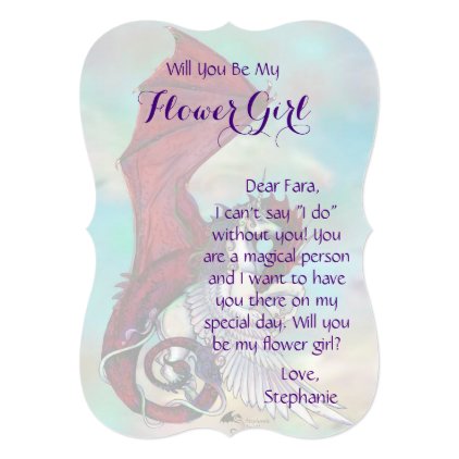 Unicorn Flower Girl Invitation Red Dragon Horse Un