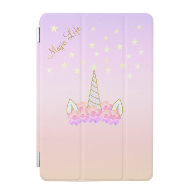 Unicorn Flowers and Stars iPad Mini Cover (Front)