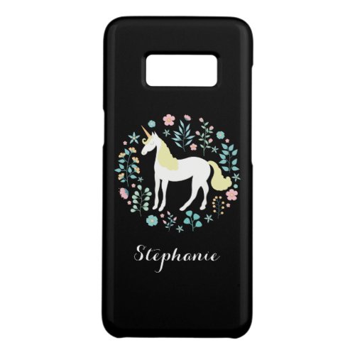 Unicorn  Flowers Black Personalized Case_Mate Samsung Galaxy S8 Case