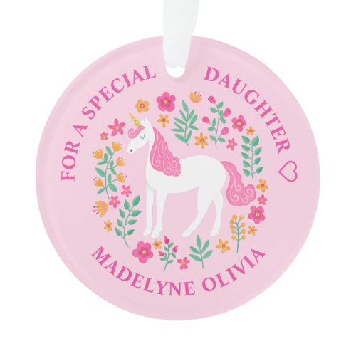 Unicorn Flowers Cute Pink Daughter Ornament