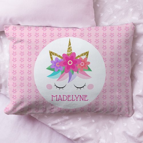 Unicorn Flowers Cute Pink Personalized Name Pillow Case
