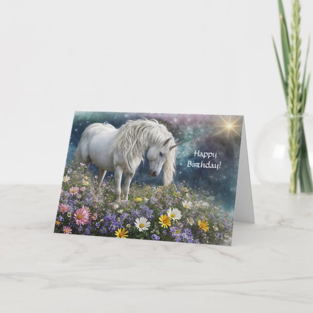 Unicorn Flowers General Birthday Mystical Mythical Card (Front)