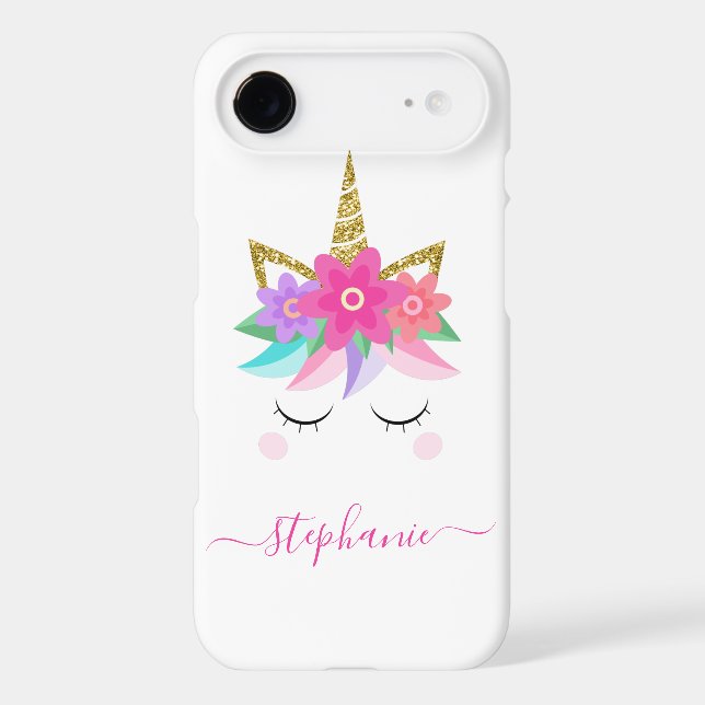 Unicorn Flowers Gold Glitter Personalized Case-Mate iPhone Case (Back)