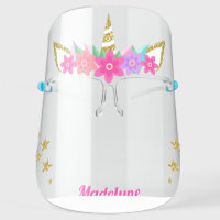 Unicorn Flowers Gold Glitter Stars Personalized Face Shield